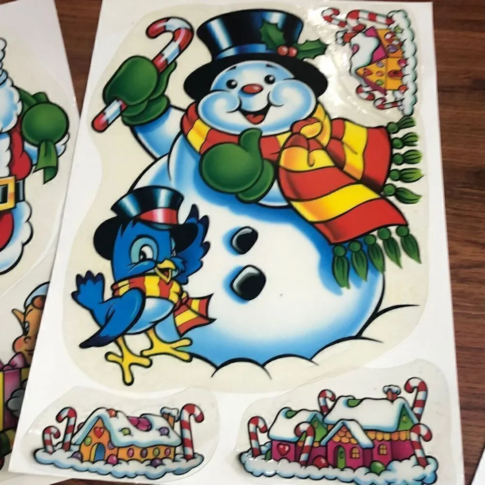Vintage 70s 80s vinyl decal ￼ Christmas window stick on vinyl Five sheets